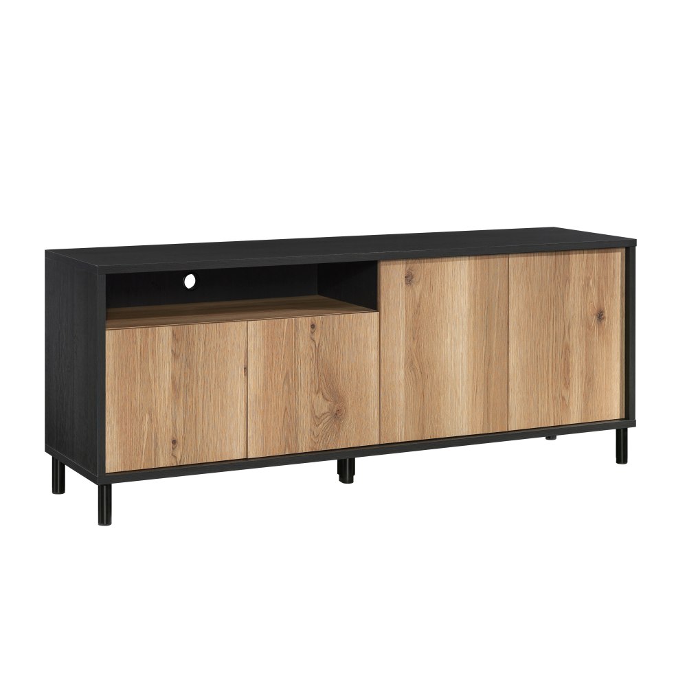 Sauder Acadia Way Credenza Entertainment Center, 23-1/2inH x 59inW x 15-1/2inD, Raven Oak/Timber Oak