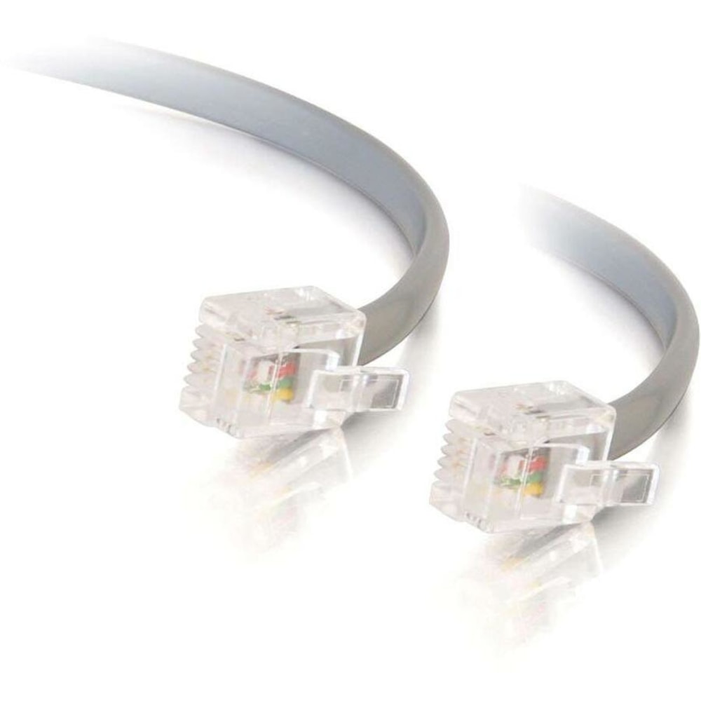 C2G 7ft RJ11 Modular Telephone Cable - RJ-11 Male - RJ-11 Male - 7ft - Silver