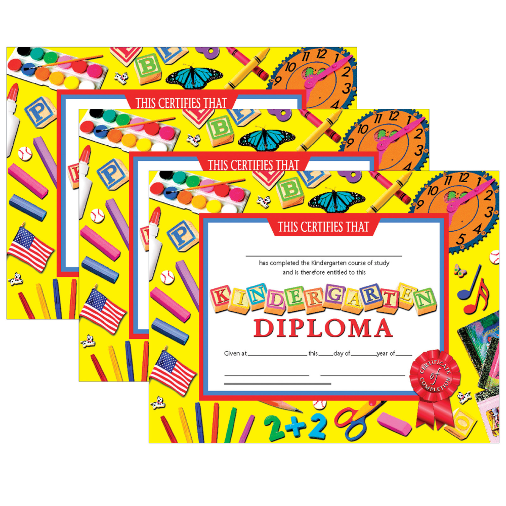 Hayes Certificates, 8-1/2in x 11in, Kindergarten Diploma, 30 Certificates Per Pack, Set Of 3 Packs