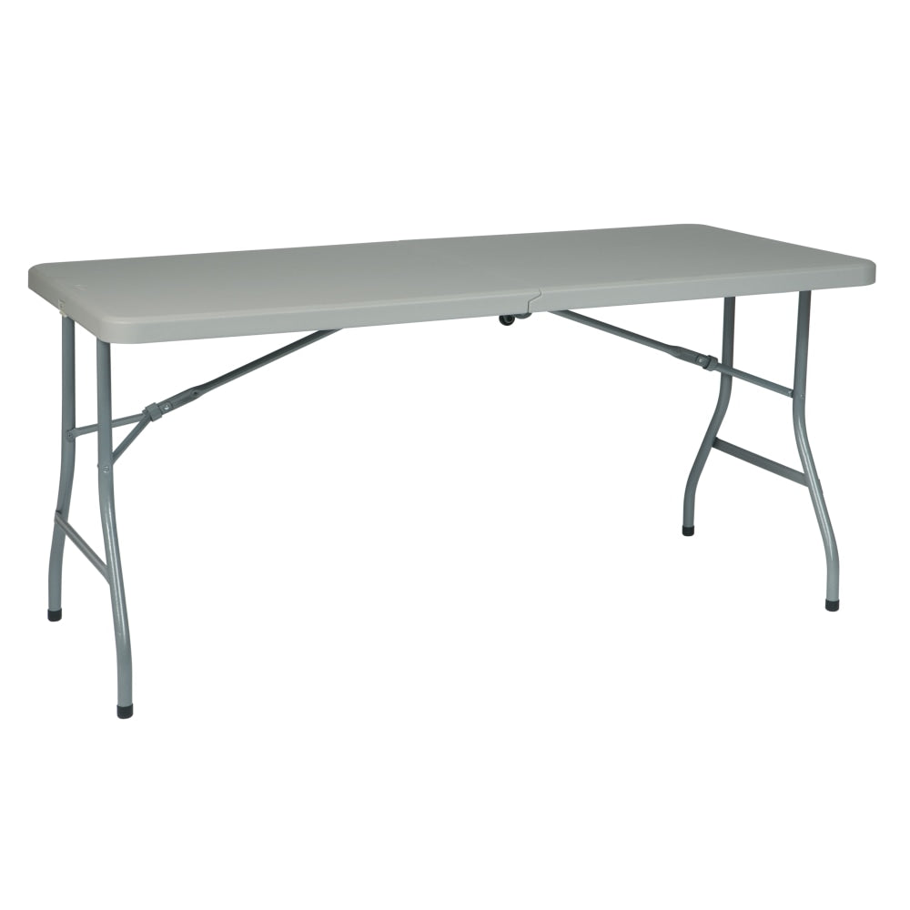 WorkSmart Resin Multi-Purpose Center-Fold Table With Wheels, 29-3/10inH x 61inW x 30inD, Gray