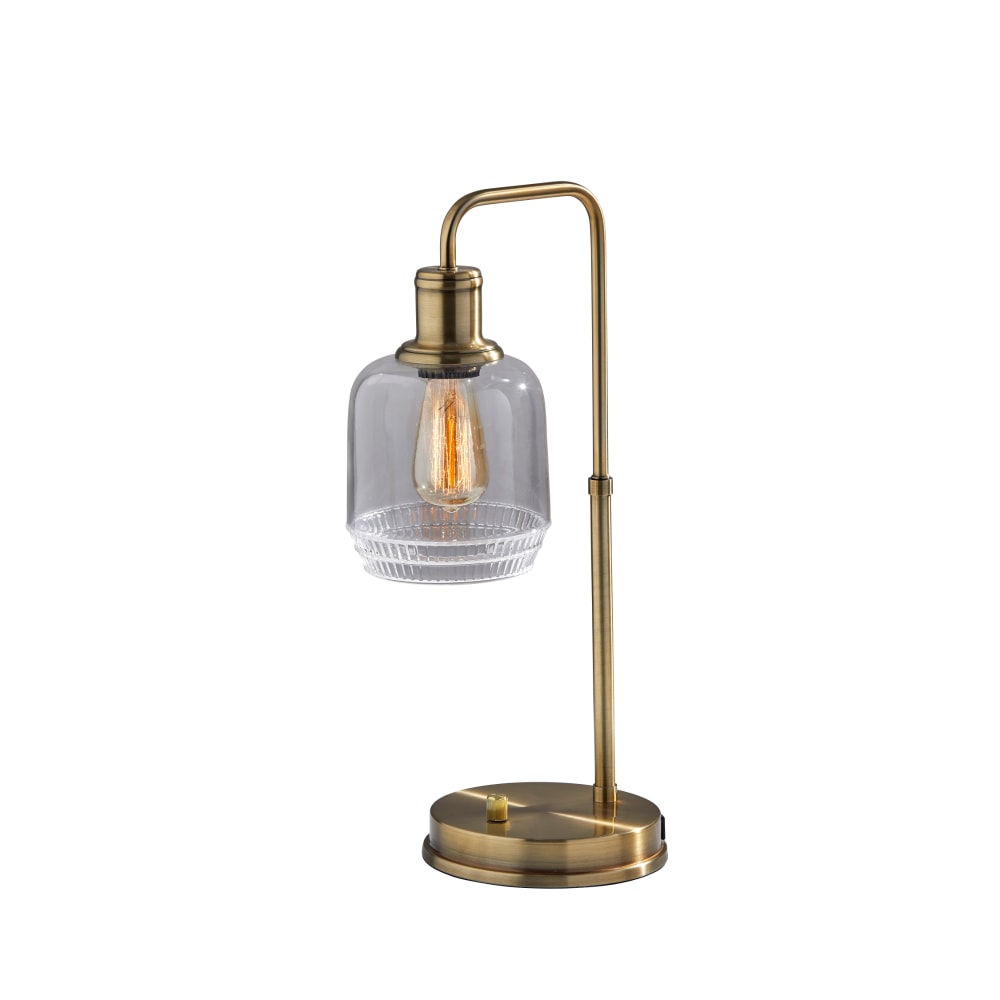 Adesso Simplee Barnett Cylinder Table Lamp with USB Port, 20-1/2inH, Clear Shade/Antique Brass Base