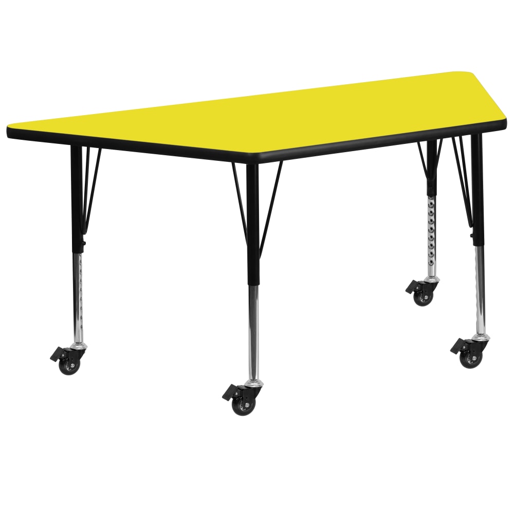 Flash Furniture Mobile Trapezoid HP Laminate Activity Table With Height-Adjustable Short Legs, 25-1/2inH x 22-1/2inW x 45inD, Yellow