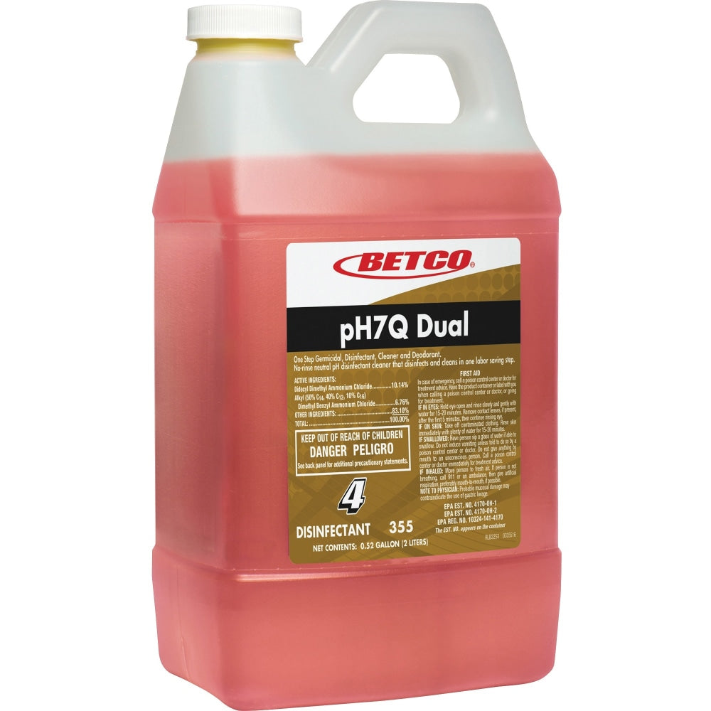 Betco pH7Q Fastdraw Dual Neutral Disinfectant Cleaner, Pleasant Lemon Scent, 67.6 Oz Bottle, Case Of 4