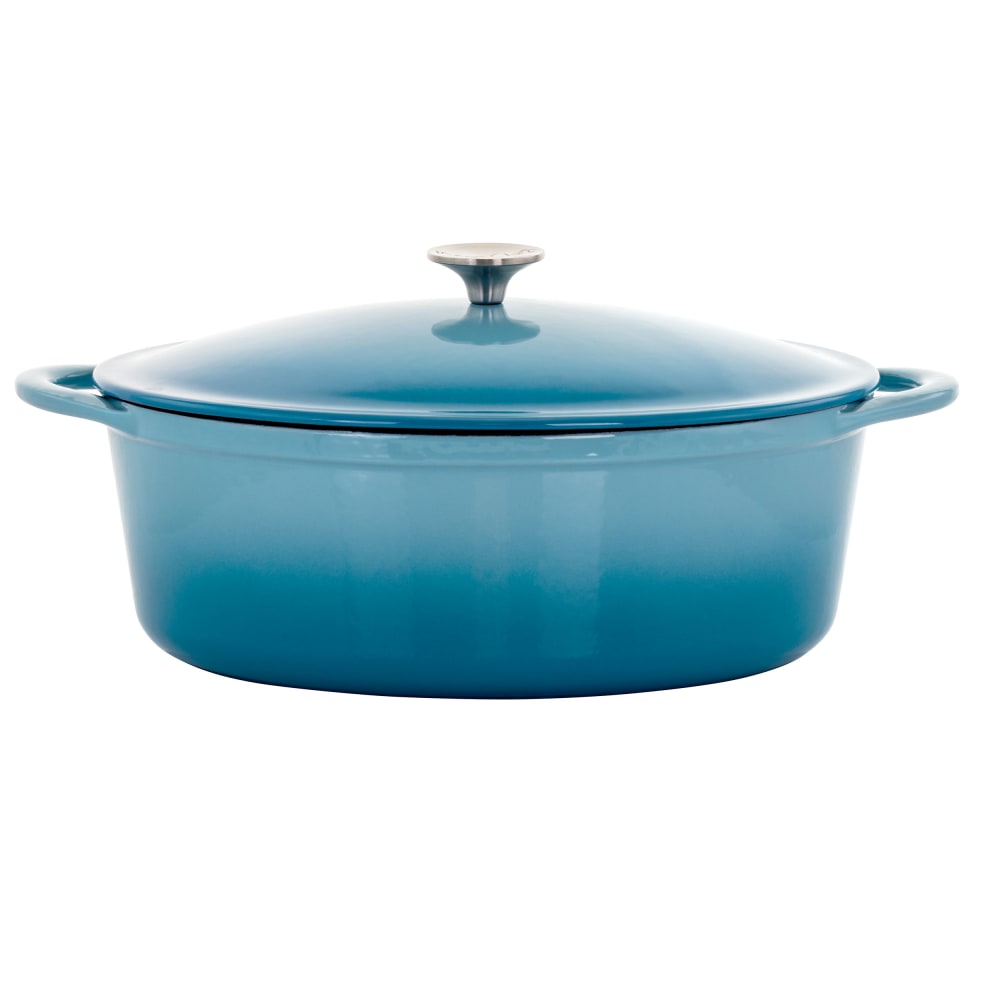 MegaChef 7-Quart Cast Iron Casserole Dish, Blue