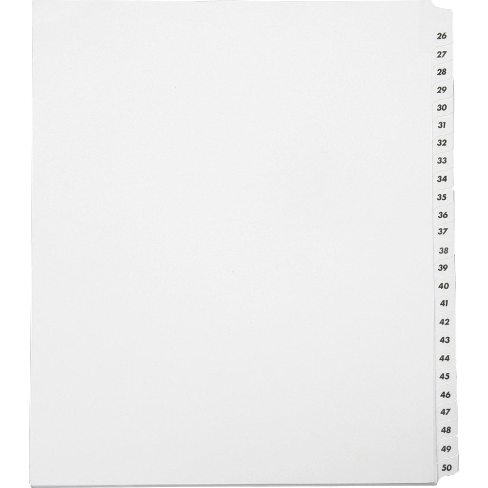 SKILCRAFT Index Divider Sheets With Numerical Tabs, 26-50, Letter Size, Clear, Set Of 25 (AbilityOne 7530-01-407-2248)