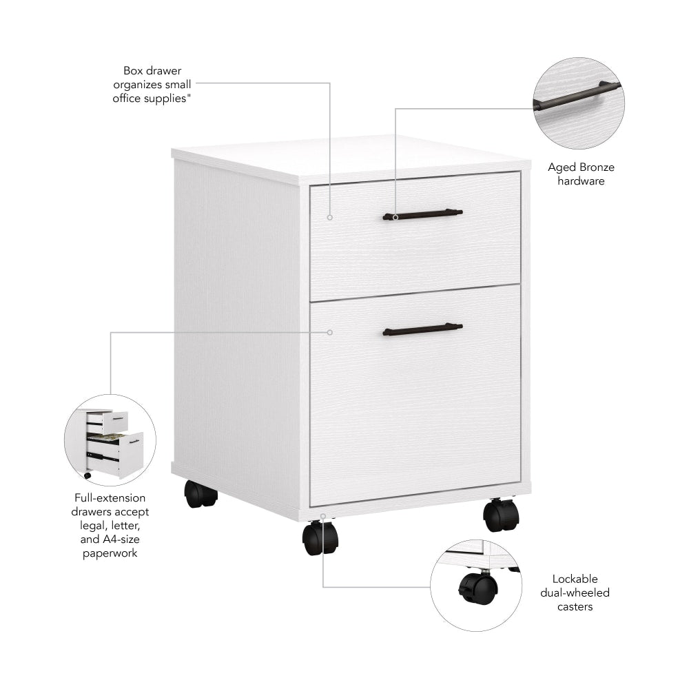 Bush Business Furniture Key West 15-3/4inD Vertical 2-Drawer Mobile File Cabinet, Pure White Oak, Delivery