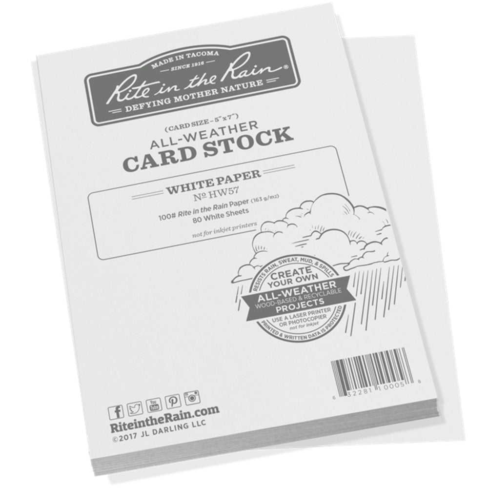 Rite In The Rain All-Weather Card Stock, 5in x 7in, White, 100 Lb, Pack Of 80