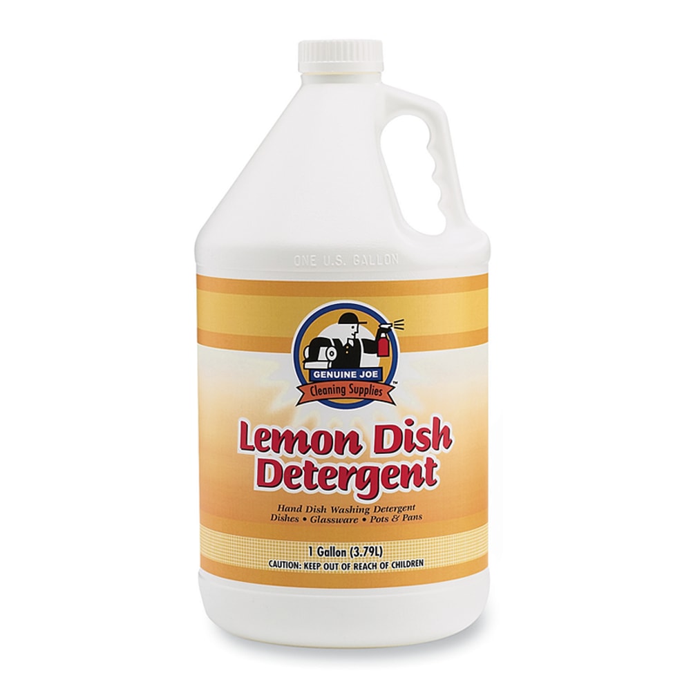 Genuine Joe Lemon Scent Dishwashing Detergent, 128 Oz Bottle