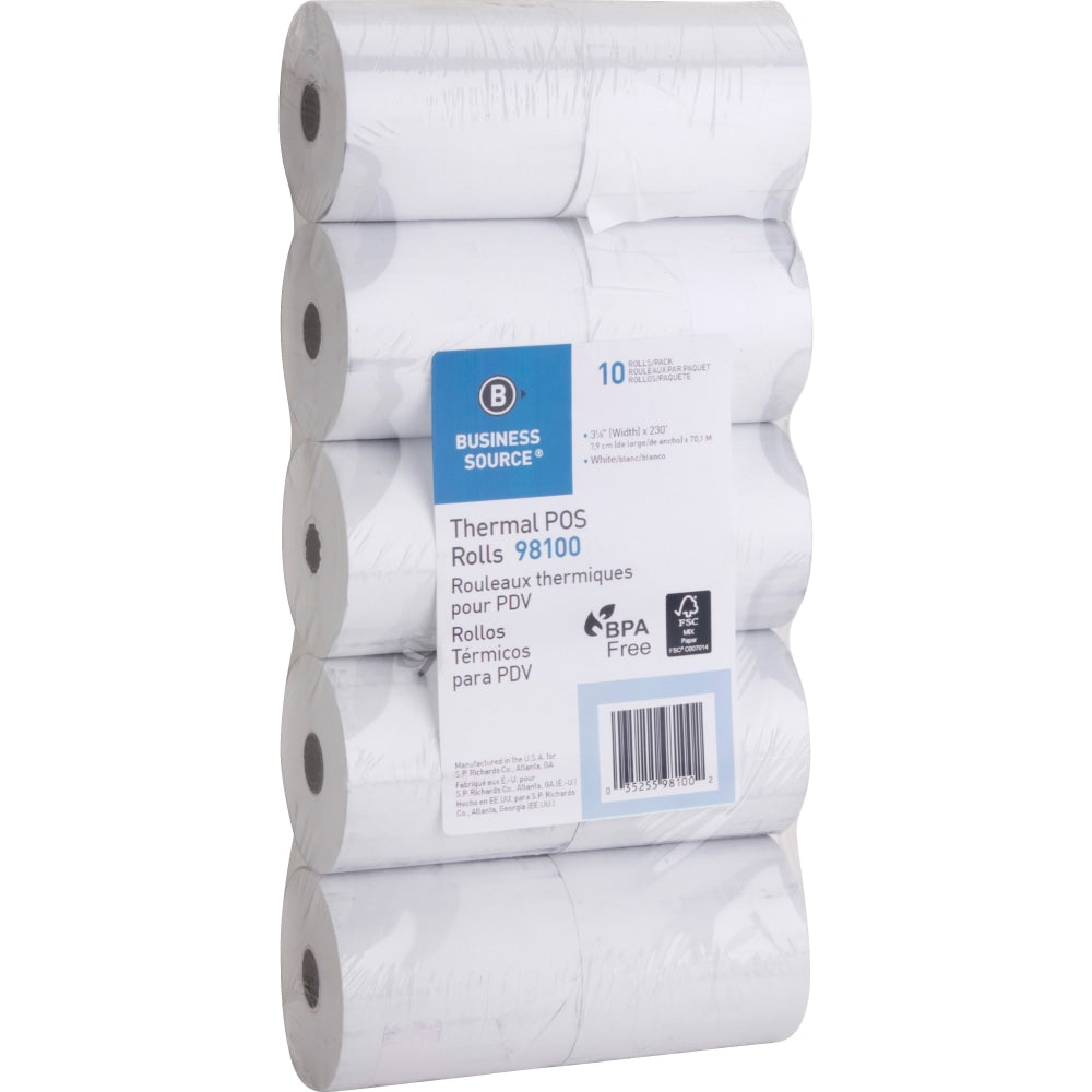 Business Source Thermal Paper - White - 3 1/8in x 230 ft - 10 / Pack