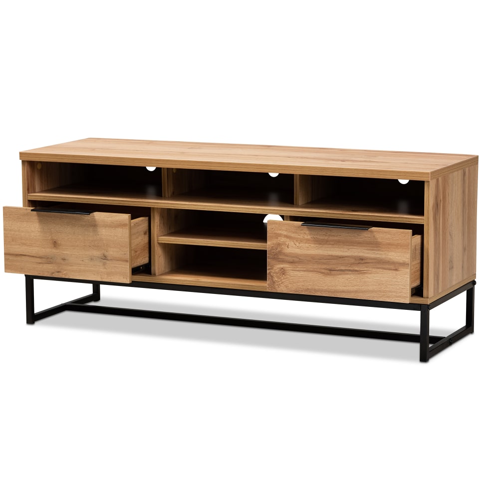 Baxton Studio Industrial TV Stand, 19-5/16inH x 47-1/4inW x 15-3/4inD, Oak/Black