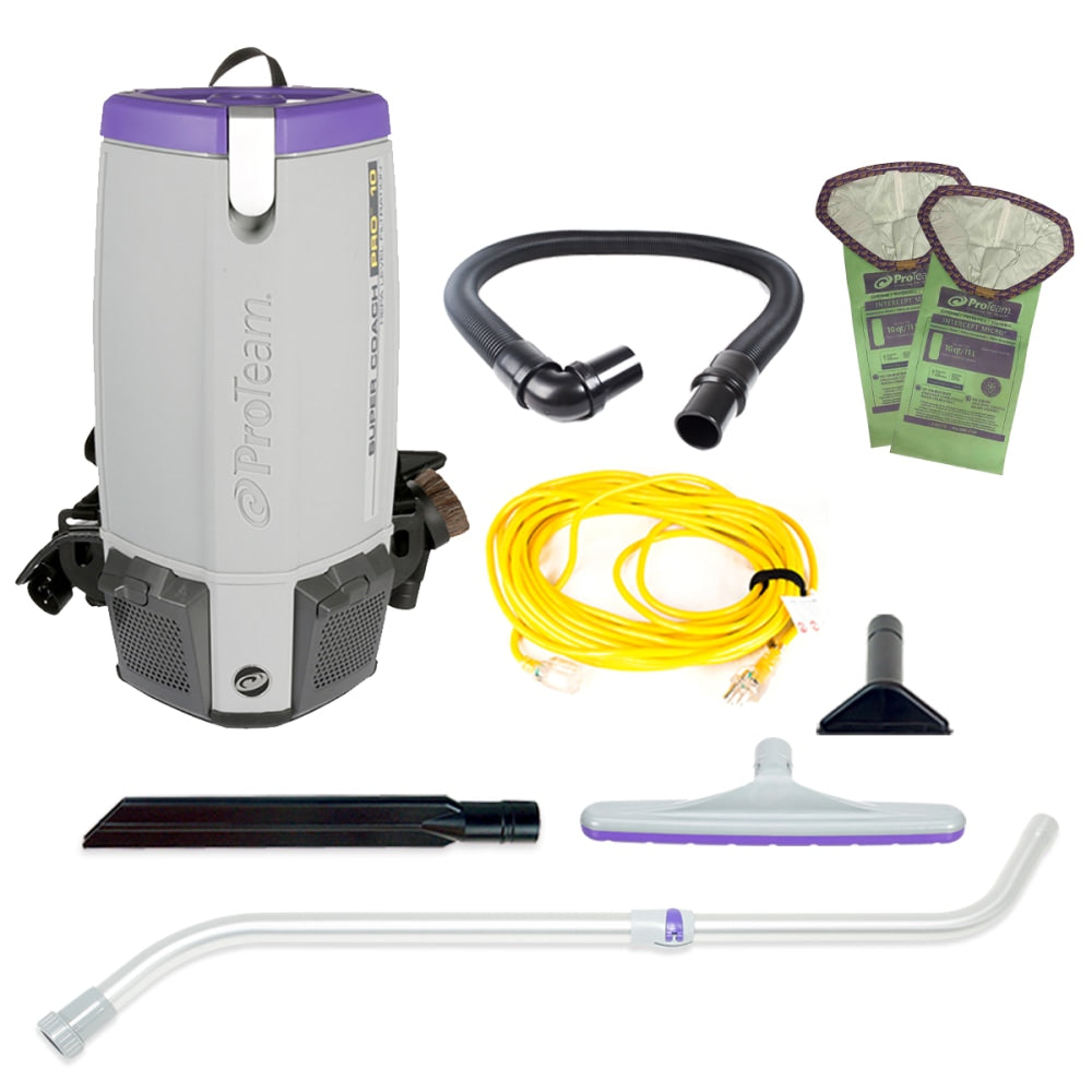 ProTeam Super Coach 10 Triangular 10 Qt Backpack Vacuum, With Xover Multi-Surface Telescoping Wand Tool Kit