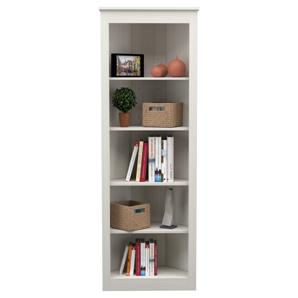 Inval America 71inH 5-Shelf Corner Bookcase, Washed Oak