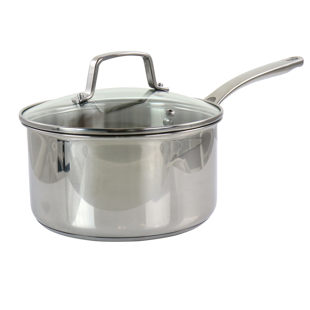 Martha Stewart Stainless Steel Saucepan With Glass Lid. 3.5 Quart, Silver