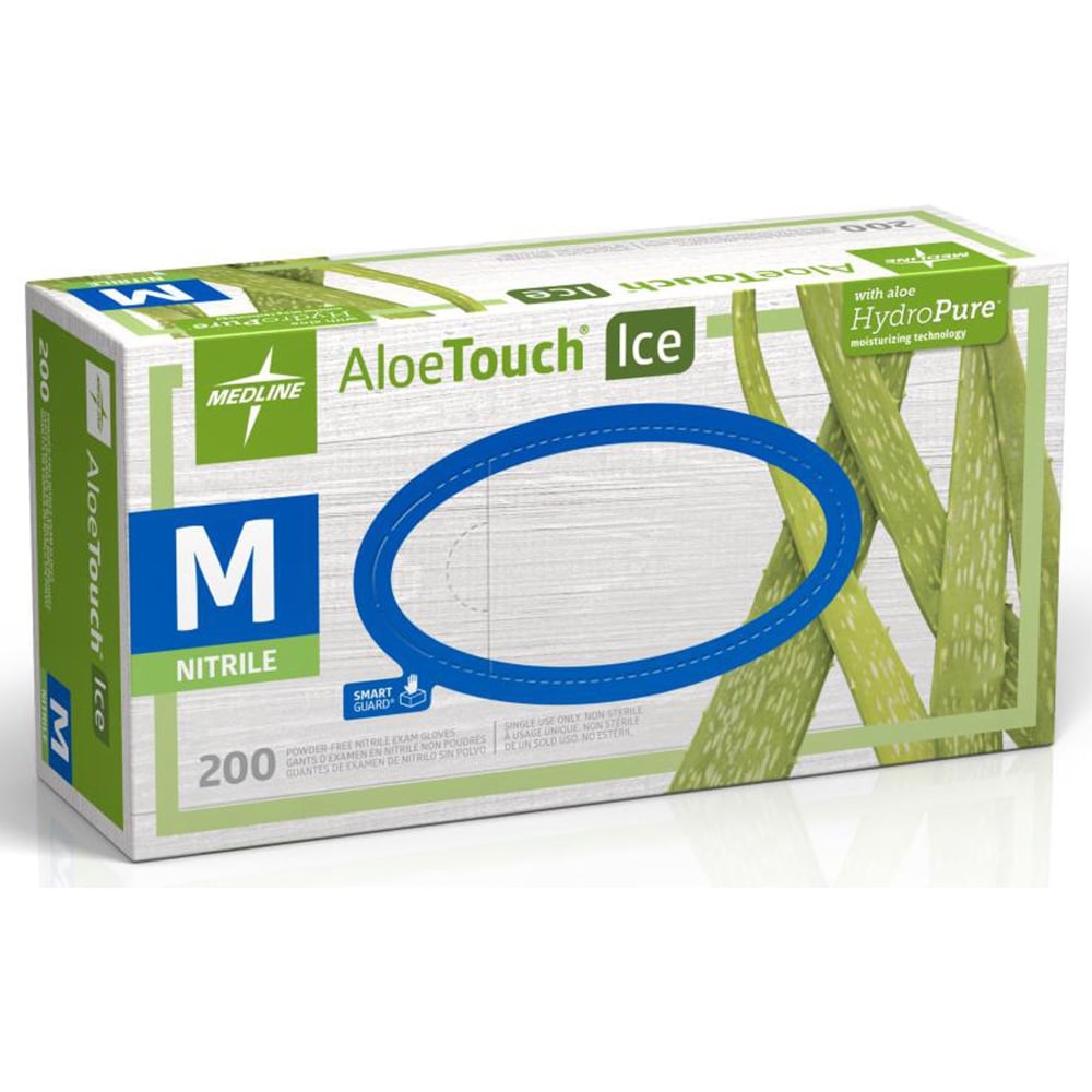 Medline AloeTouch Ice Nitrile Gloves, Medium, Clear, Box Of 200