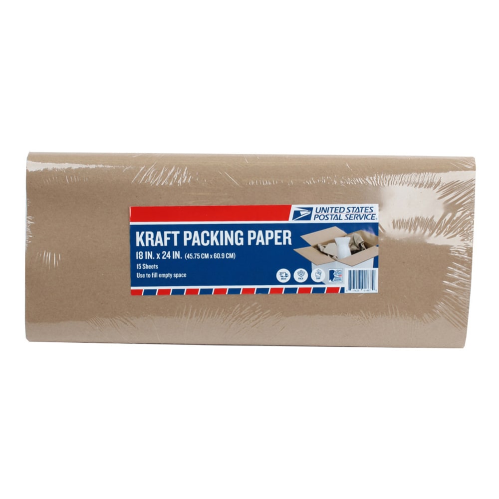 United States Post Office Packing Paper Sheets, 18in x 24in, #23 Kraft, Pack Of 12 Sheets