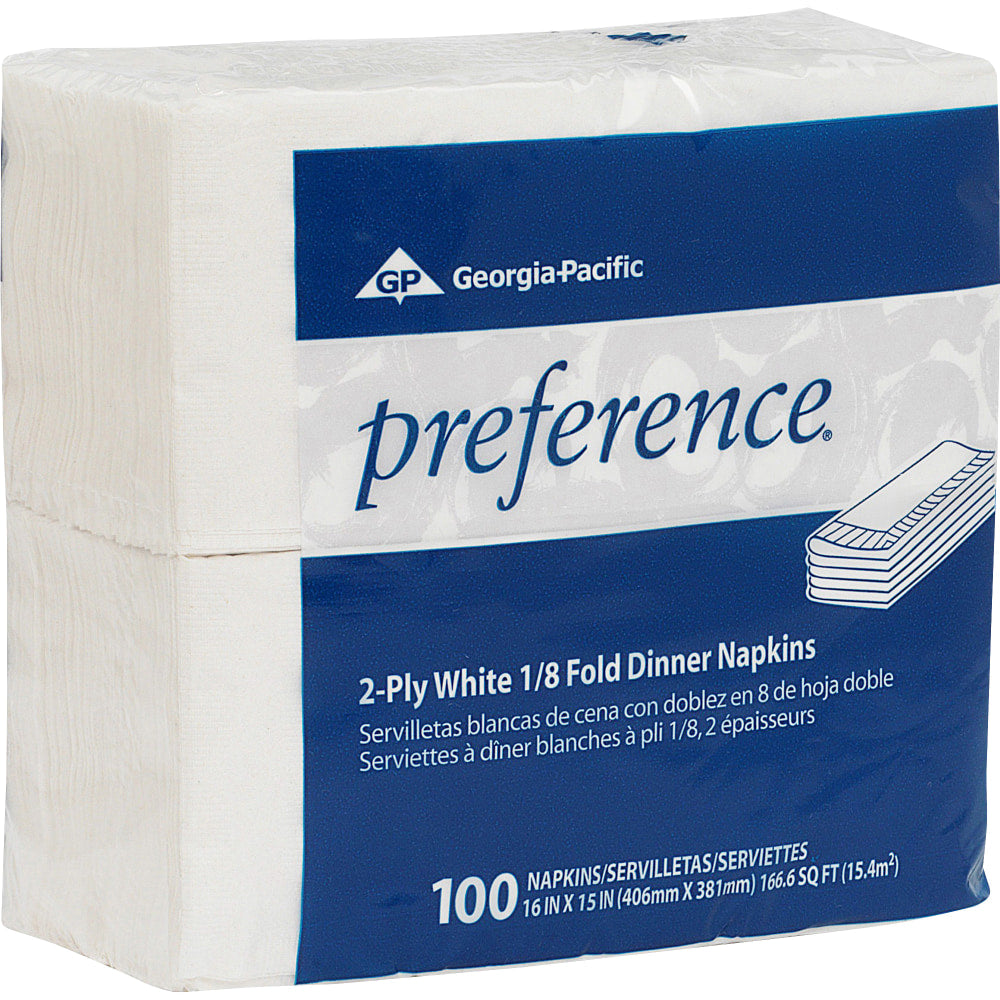 GP PRO Dixie 1/8-Fold 2-Ply Dinner Napkins, 100% Recycled, White, Pack Of 100