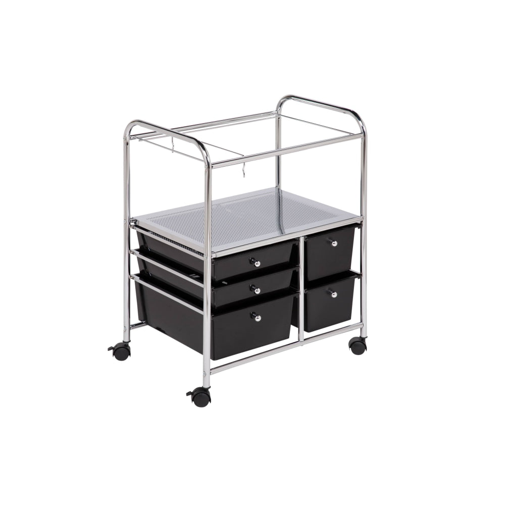 Honey-Can-Do 5-Drawer Plastic/Steel Hanging File Rolling Office Cart, 38 1/2inH x 21 1/2inW x 15 1/4inD, Chrome/Black