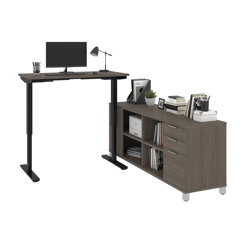 Bestar Pro-Linea 72inW L-Shaped Standing Corner Desk, Bark Gray