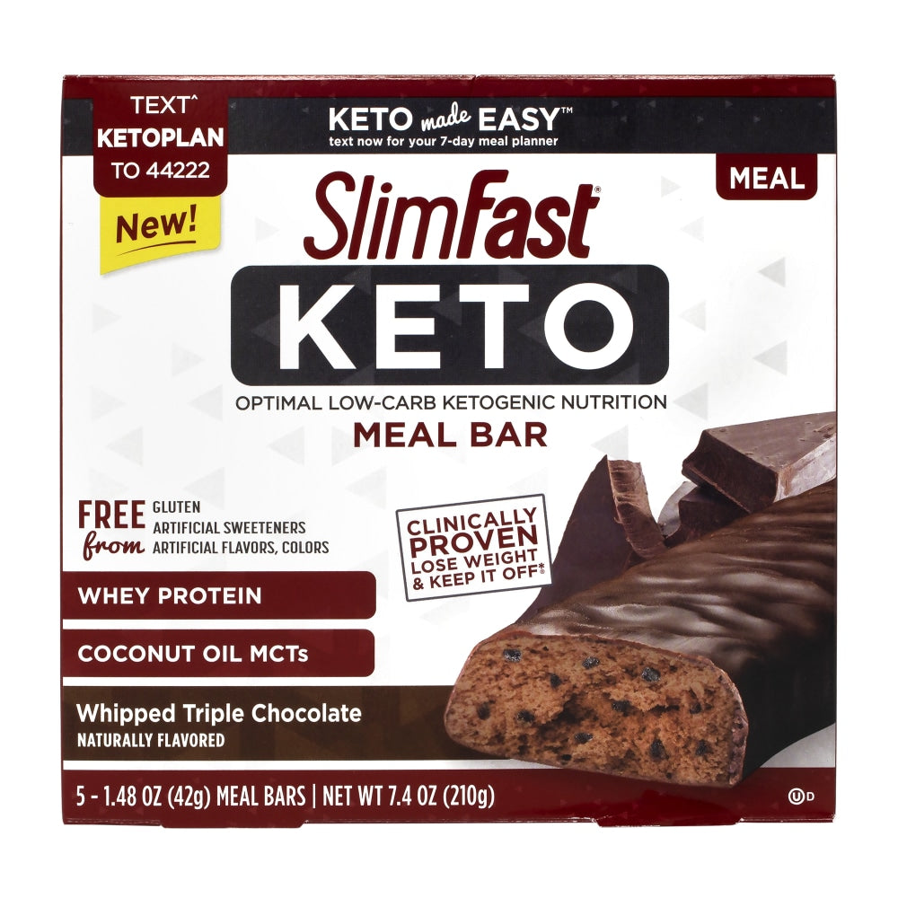 SlimFast Whipped Triple Chocolate Keto Meal Bars, 1.48 Oz, 5 Bars Per Pack, Box Of 2 Packs