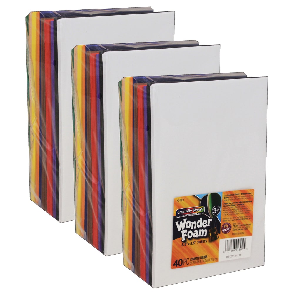 Creativity Street WonderFoam Sheets, 5-1/2in x 8-1/2in, Assorted Colors, 40 Sheets Per Pack, Case Of 3 Packs