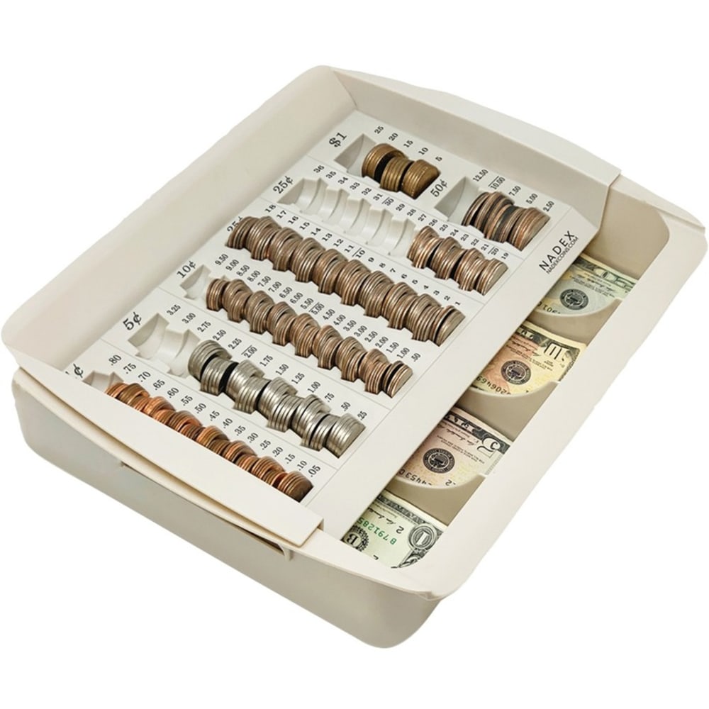 Nadex Coins 2-Tier Cash and Coin Handling Tray - Cash Tray - 6 Bill/6 Coin Compartment(s) - Gray