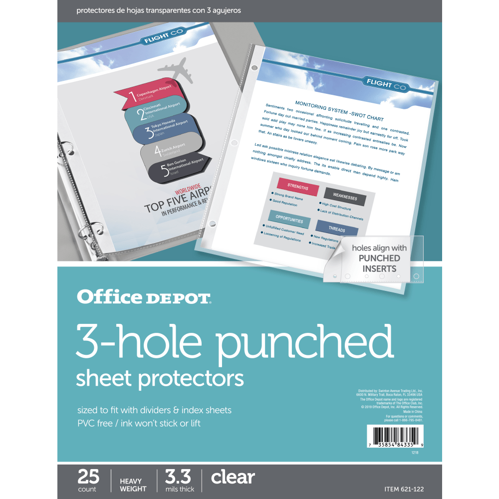 Office Depot Brand 3-Hole Punched Sheet Protectors, 8-1/2in x 11in, Clear, Pack Of 25