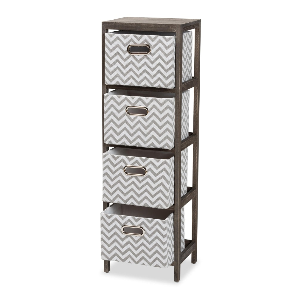 Baxton Studio Jorah 12inW 4-Basket Tallboy Storage Unit, Gray/White/Graywashed