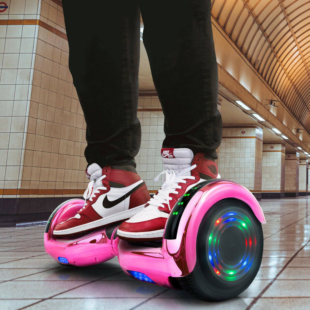 AOB Hoverboard With Bluetooth Speakers, 7inH x 27inW x 7-5/16inD, Pink/Chrome