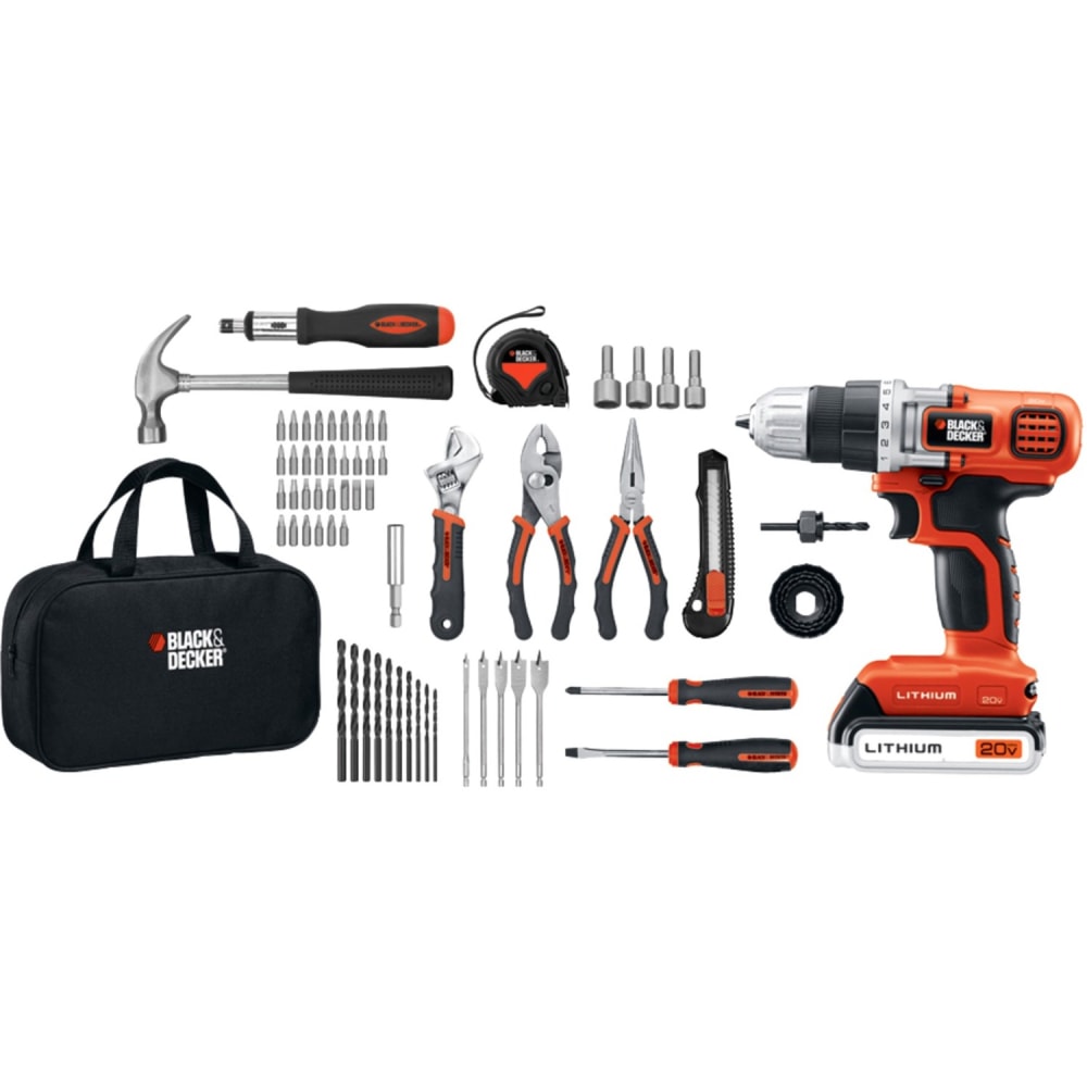 Black+Decker 20V MAX Lithium Drill/Driver & 68-Piece Project Kit With Carrying Case, Multicolor