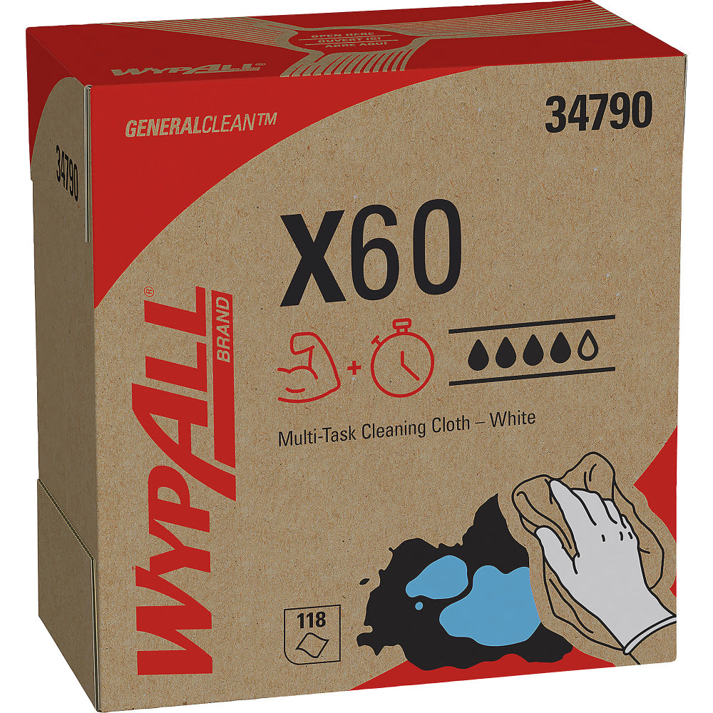 Kimberly-Clark Professional Wipers WypAll X60 Pop-Up Box, 9 1/10in x 16 4/5in, Box Of 118