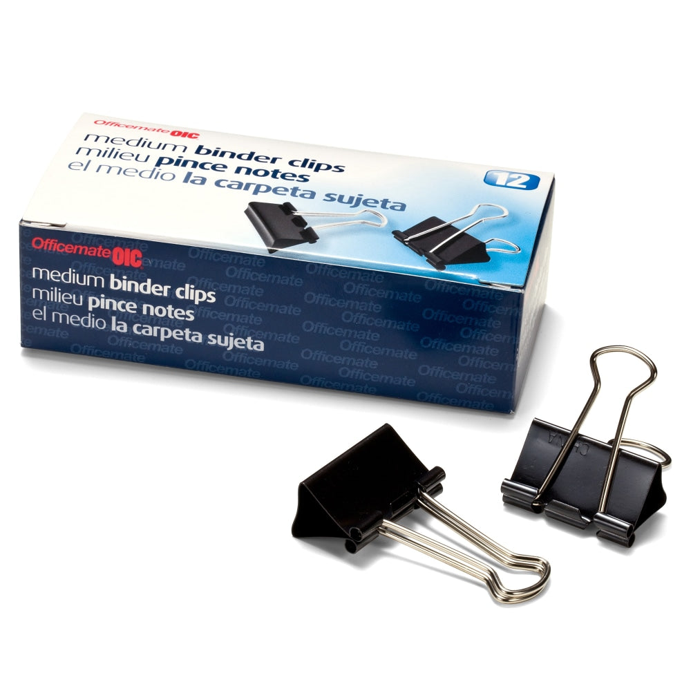 OIC Binder Clips, Medium, 1 1/4in, Black, Box Of 12