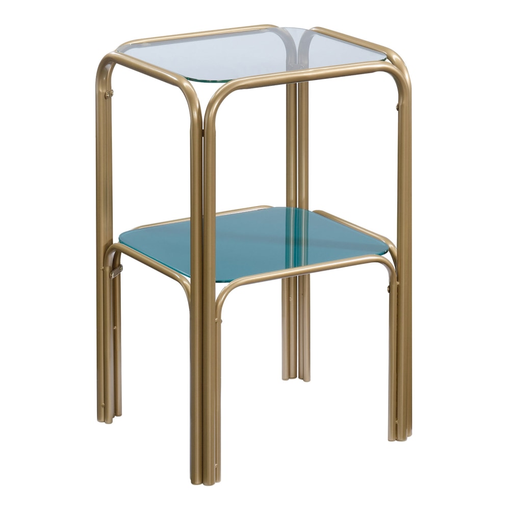 Sauder Coral Cape Glass Side Table, 24-1/8inH x 16-1/4inW x 14-1/4inD, Gold/Teal