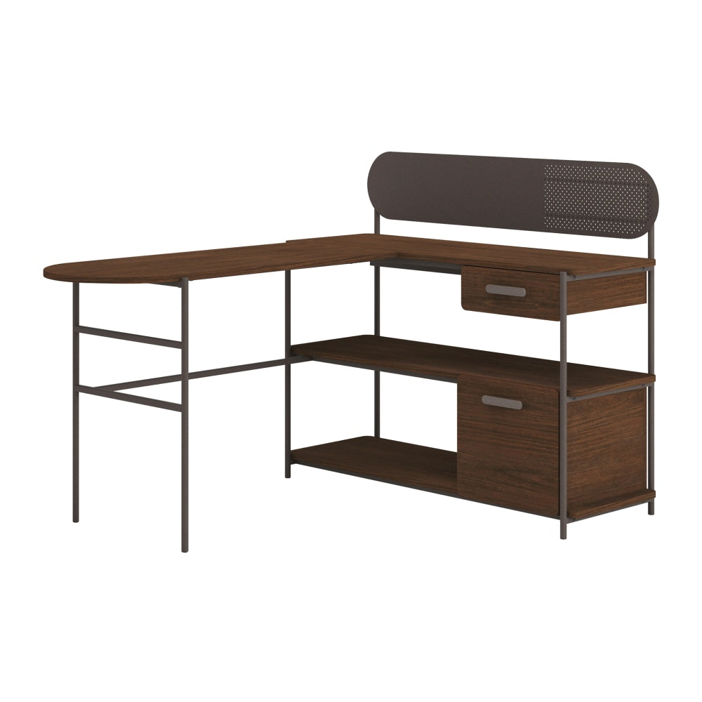 Sauder Radial 60inW L-Shaped Corner Desk, Umberwood/Black