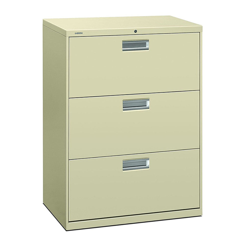 HON 600 30inW x 19-1/4inD Lateral 3-Drawer File Cabinet With Lock, Putty