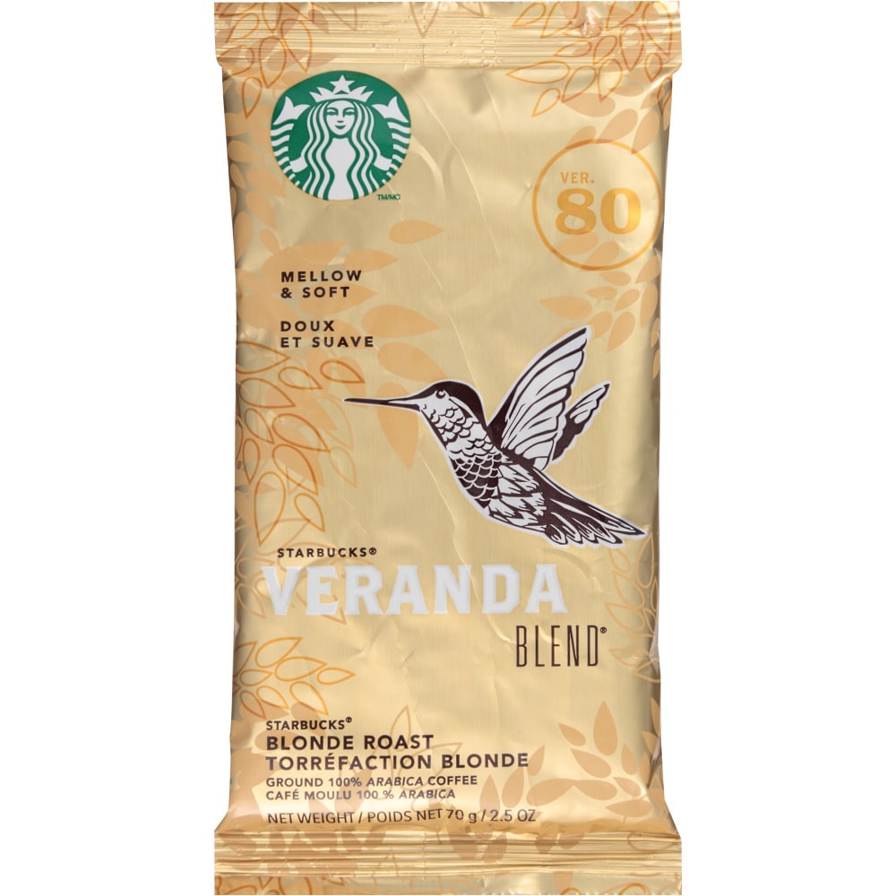 Starbucks Veranda Ground Roast Coffee Single-Serve Packets, Premium Blonde, 2.5 Oz Per Bag, Carton Of 18