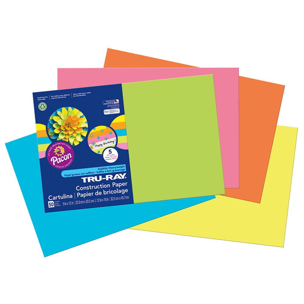 Tru-Ray Construction Paper, 12in x 18in, Assorted Hot Colors, 50 Sheets Per Pack, Set Of 3 Packs