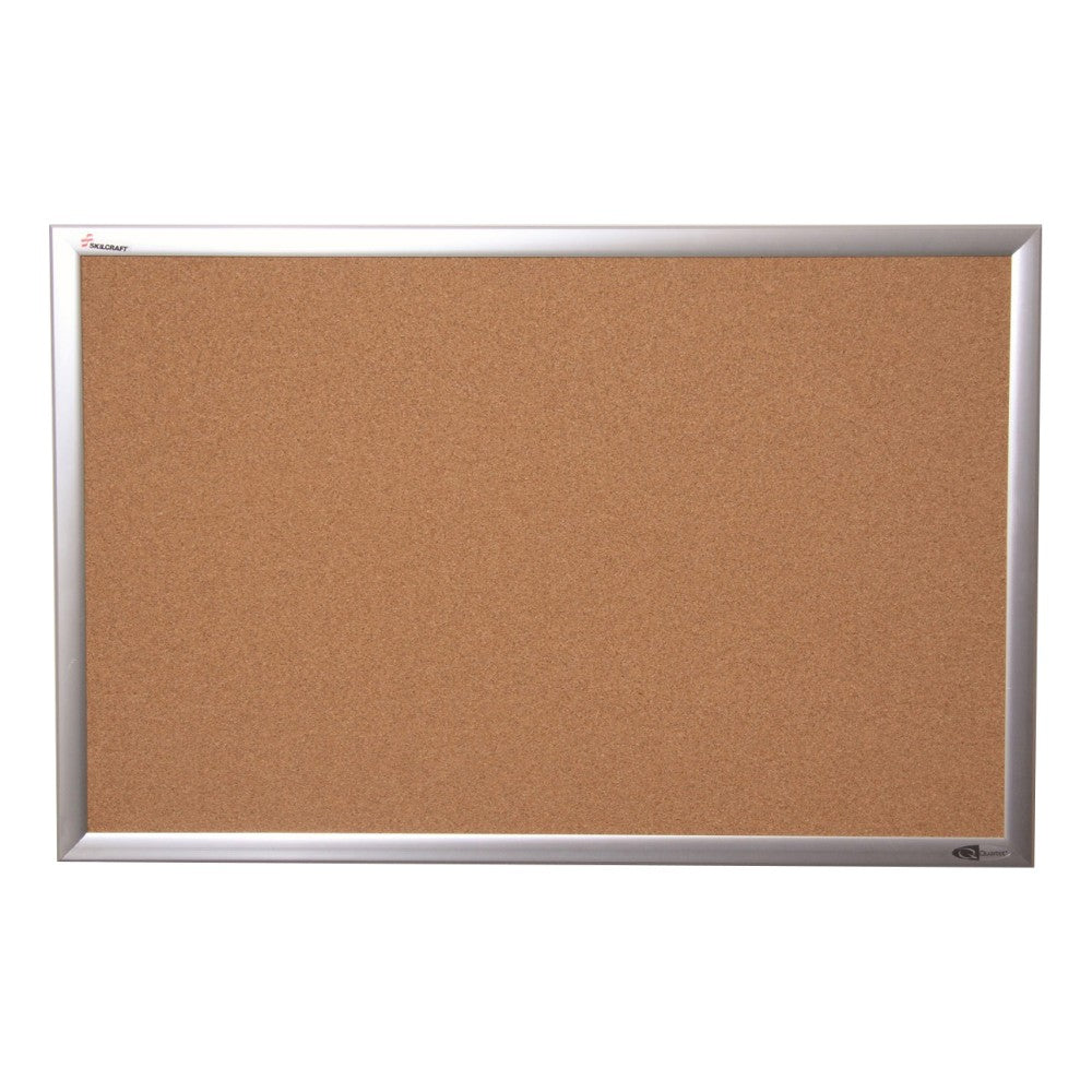 SKILCRAFT Cork Bulletin Board, 18in x 24in, Aluminum Frame With Silver Finish (AbilityOne 7195 01 484 0007)