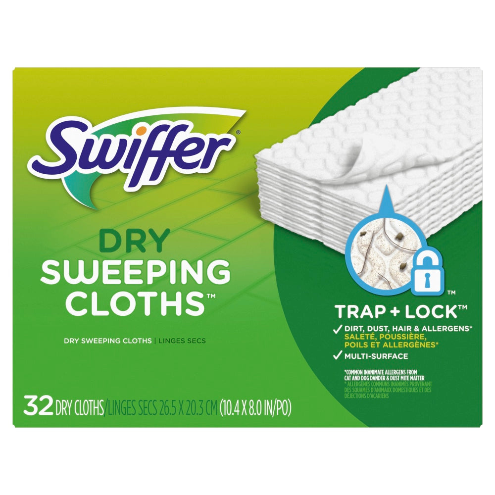 Swiffer Sweeper Multi-Surface Dry Sweeping Cloth Refills, 6-1/8in, White, Pack Of 32 Refills