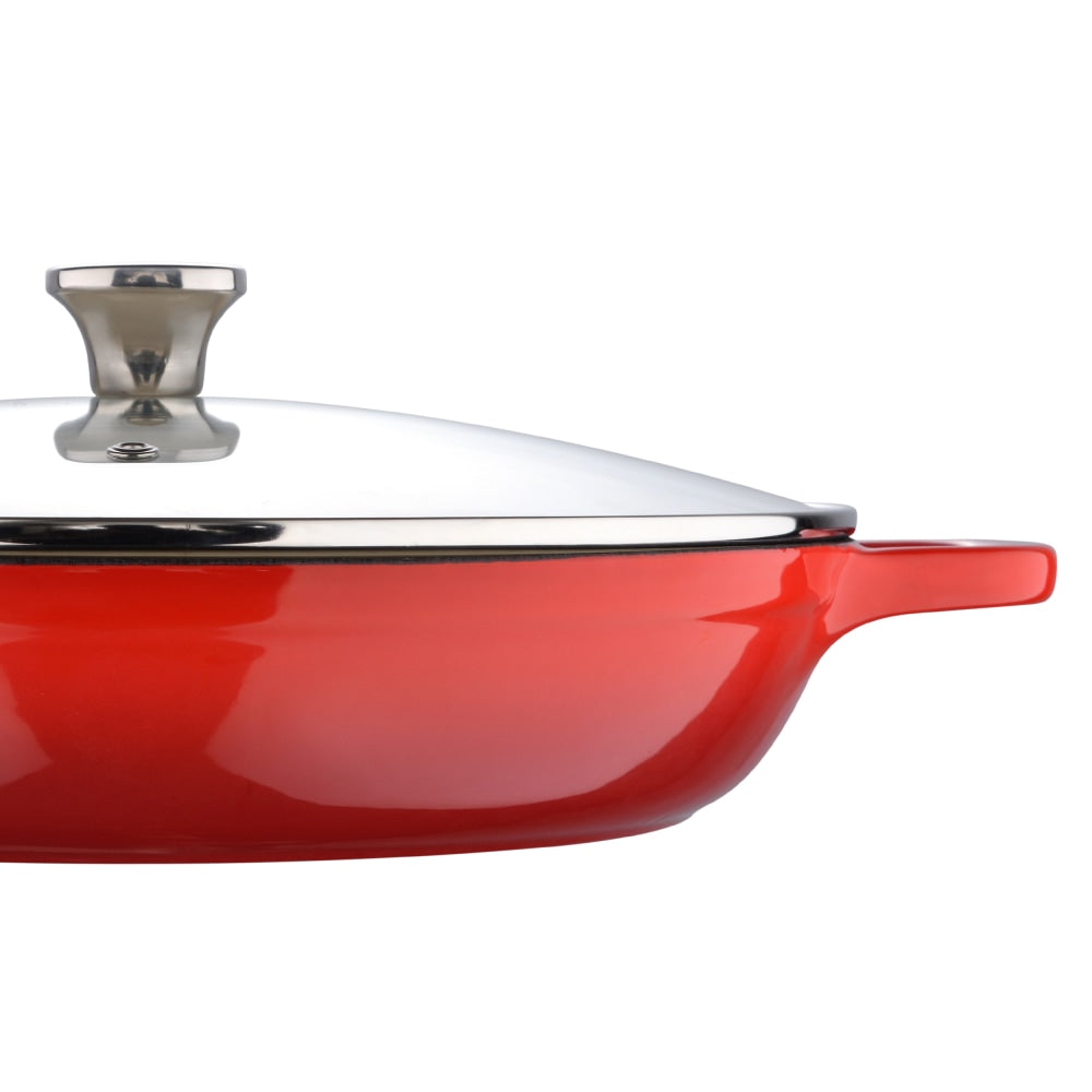 Masterpro Bergner 3.5-Quart Iron Braiser With Glass Lid, 12in, Red