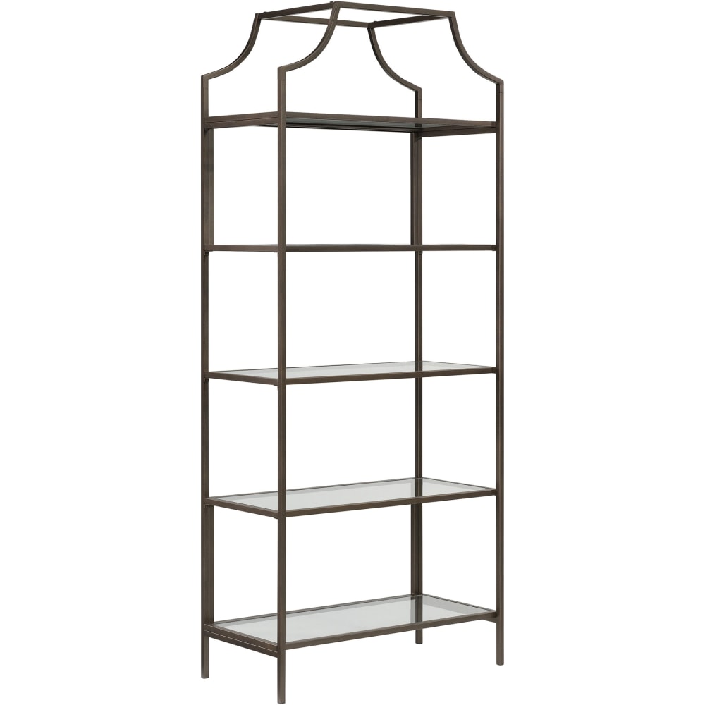 Sauder International Lux 71inH 5-Shelf Bookcase, Bronze/Glass