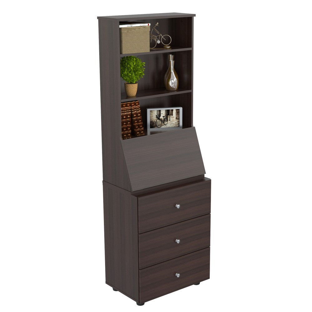 Inval Computer Armoire Cabinet Workstation With Work Shelf, 15-2/5inH x 71-1/10inW x 23-2/3inD, Espresso-Wengue