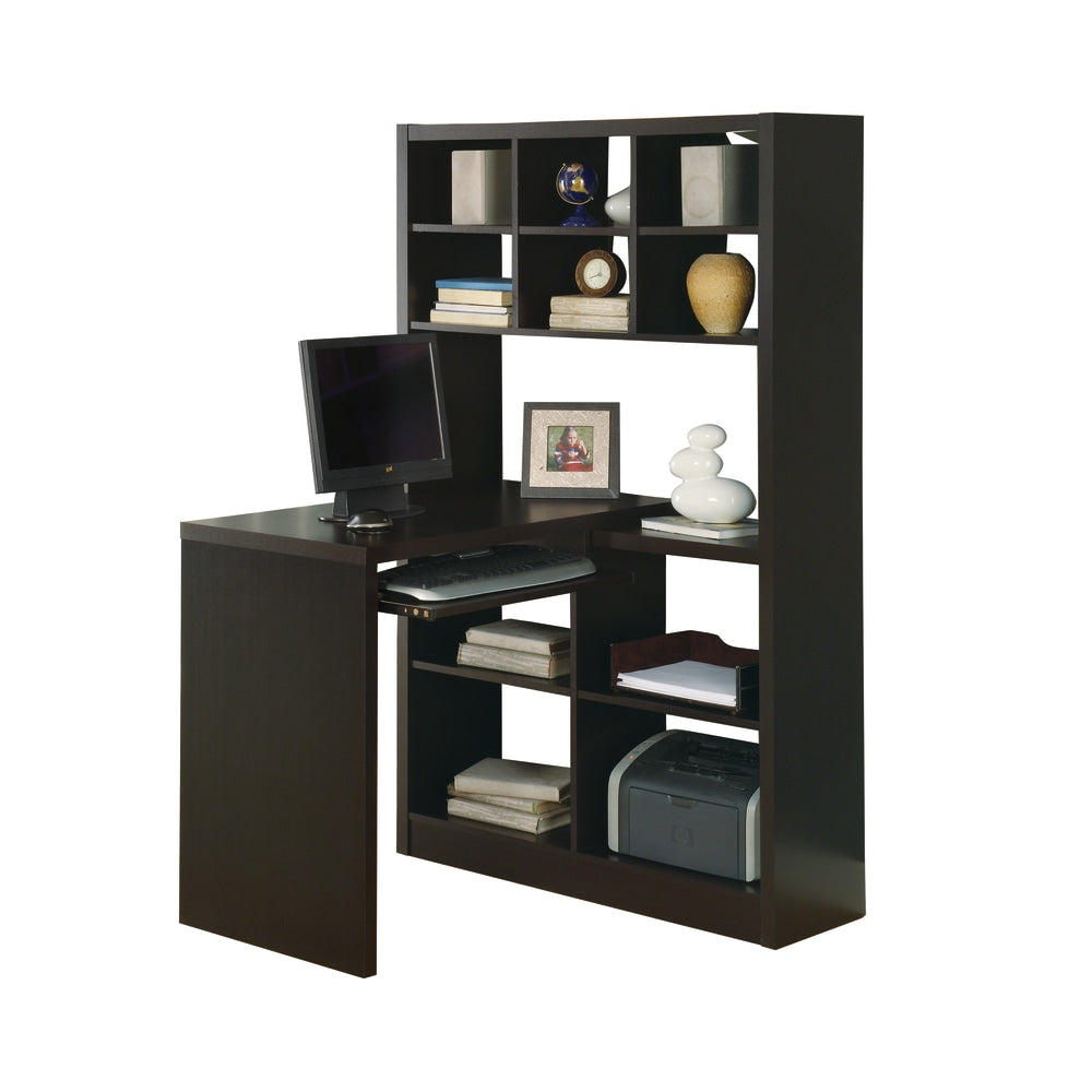 Monarch Specialties 38inW Corner Desk With Built-In Shelves, Cappuccino