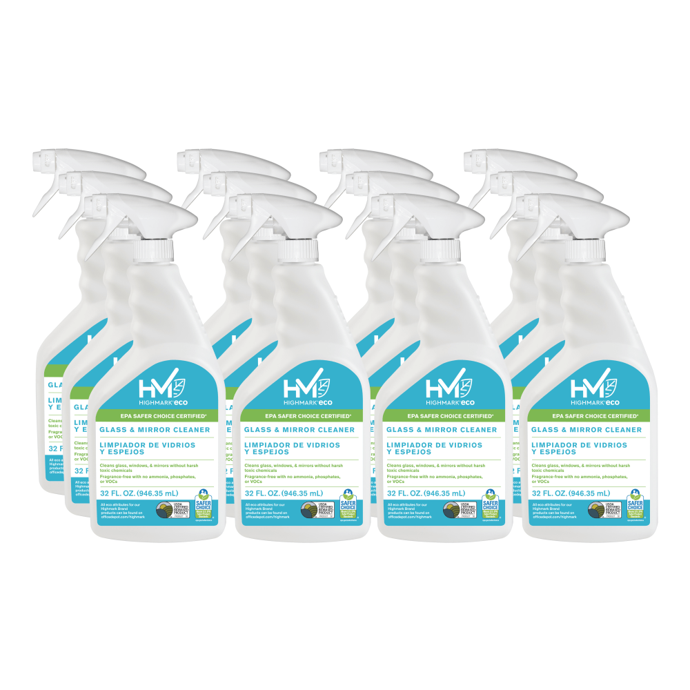 Highmark ECO Glass And Mirror Cleaner, 32 Oz, Case Of 12 Bottles