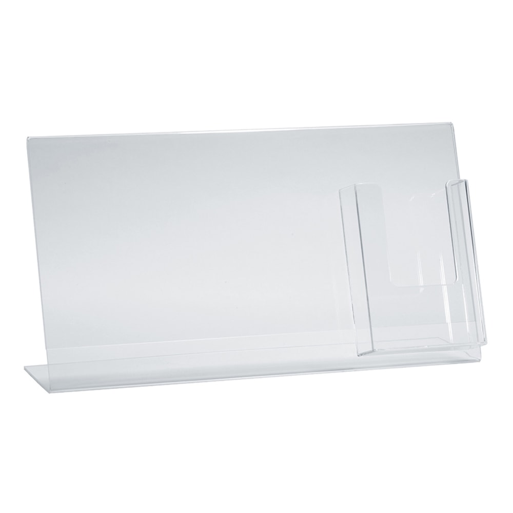 Azar Displays Acrylic Horizontal/Vertical L-Shaped Sign Holders With Brochure Pocket, 8-1/2inH x 16inW x 3inD, Clear, Pack Of 2 Holders