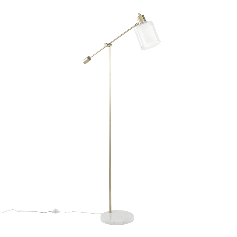 LumiSource Marcel Floor Lamp, 73inH, Clear Shade/White Base