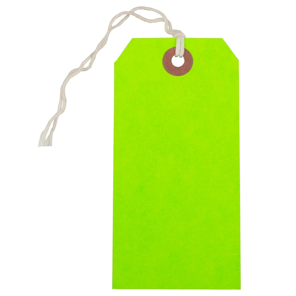 JAM Paper Medium Gift Tags, 4-3/4in x 2-3/8in, Neon Green, Pack Of 10 Tags