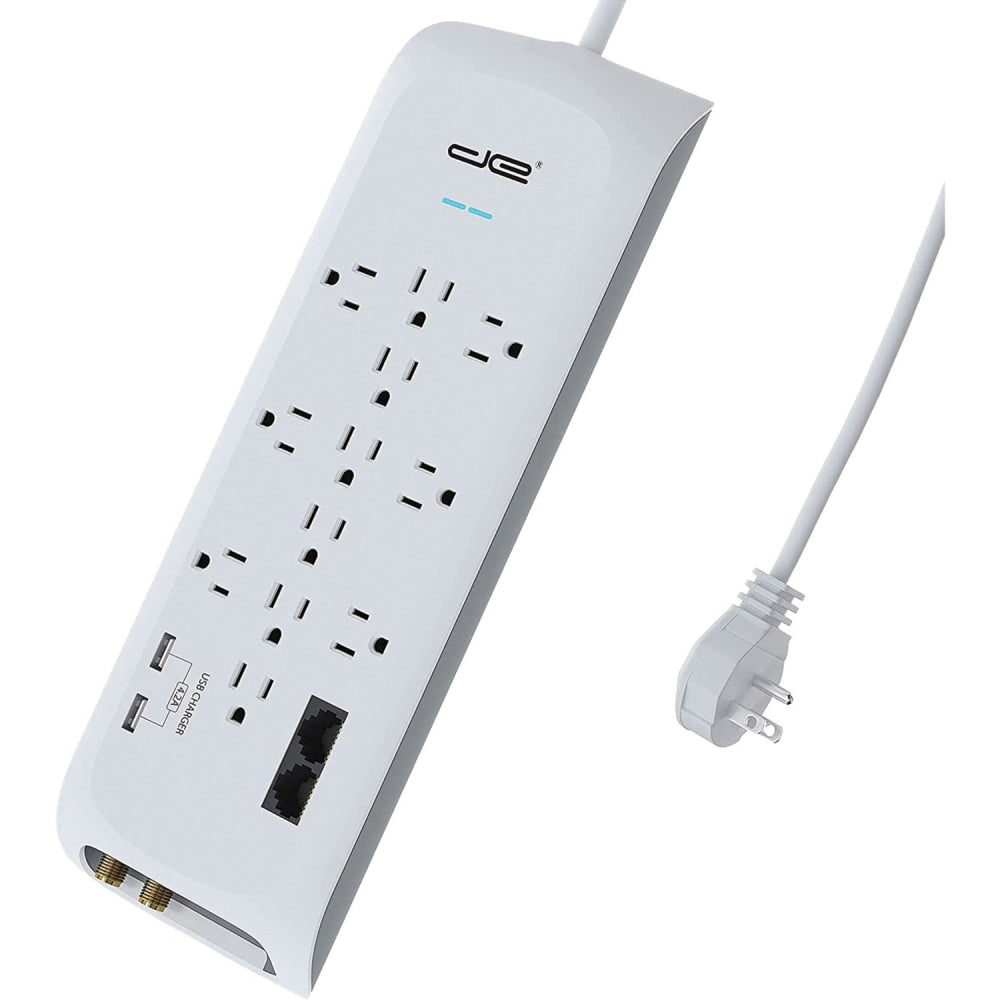 Digital Energy World 12-Outlet Surge Protector Power Strip with 2 USB Ports (White, 6-Foot Cord) - 12 x AC Power, 2 x USB - 1875 VA - 4200 J - 120 V AC Input - Coaxial, Ethernet, Phone/Modem - 6 ft