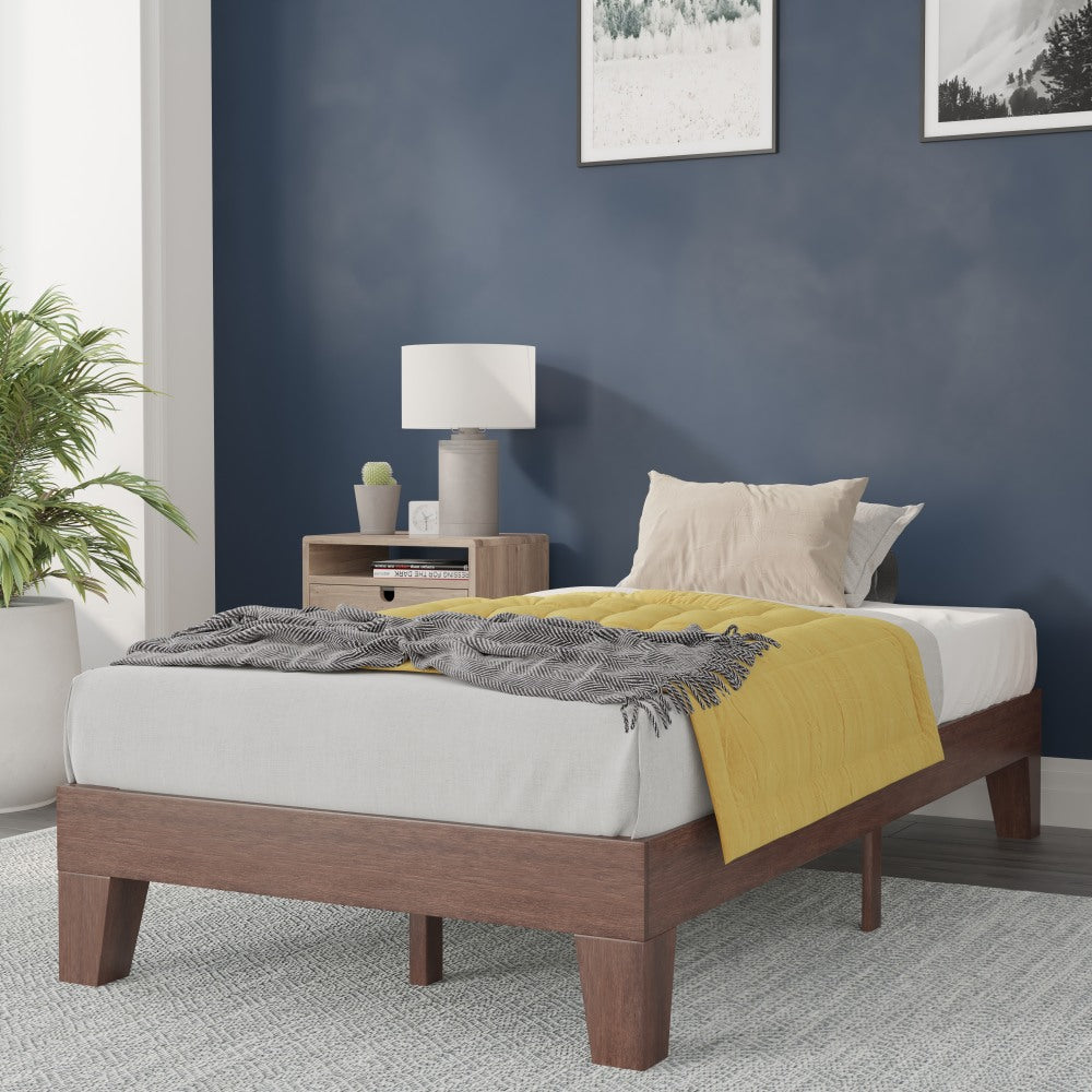 Flash Furniture Evelyn Wood Platform Bed With Wooden Support Slats, Twin, 75inL x 39inW x 75inD, Walnut