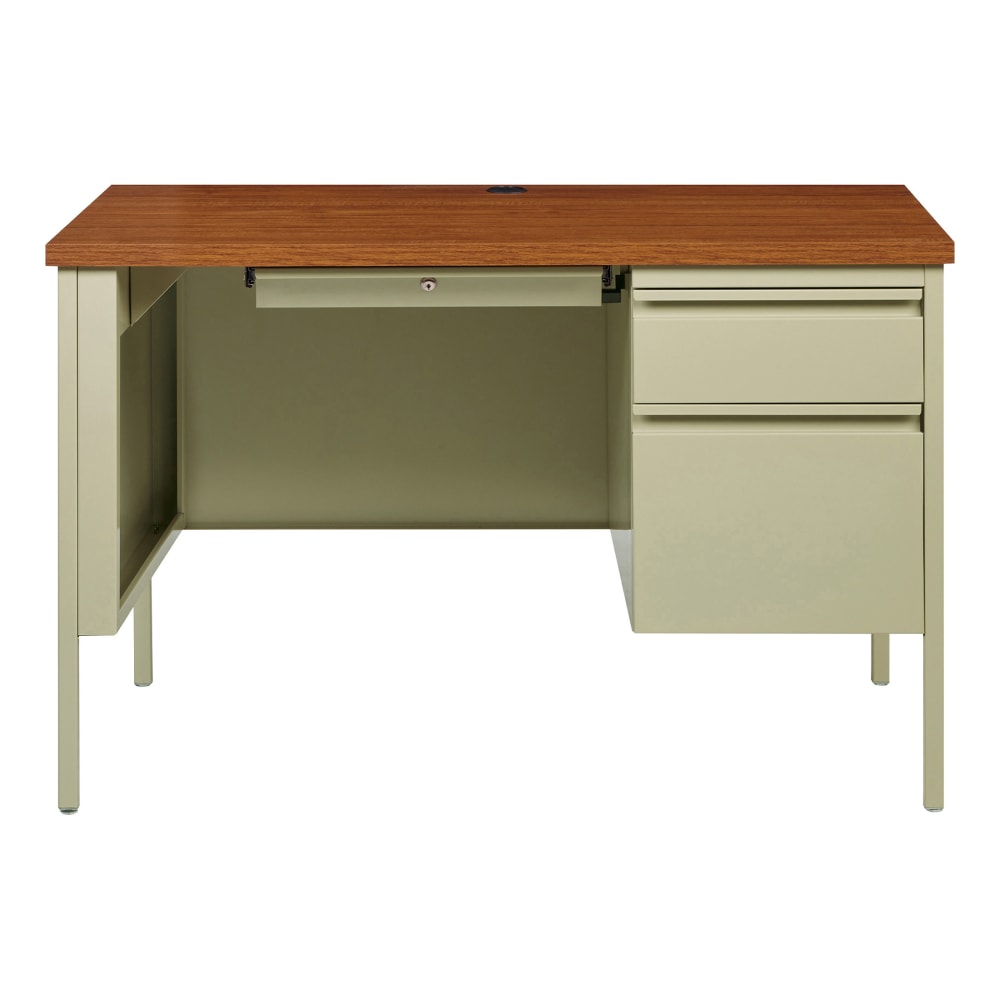 Lorell Fortress Steel 46inW Right-Pedestal Computer Desk, Oak/Putty