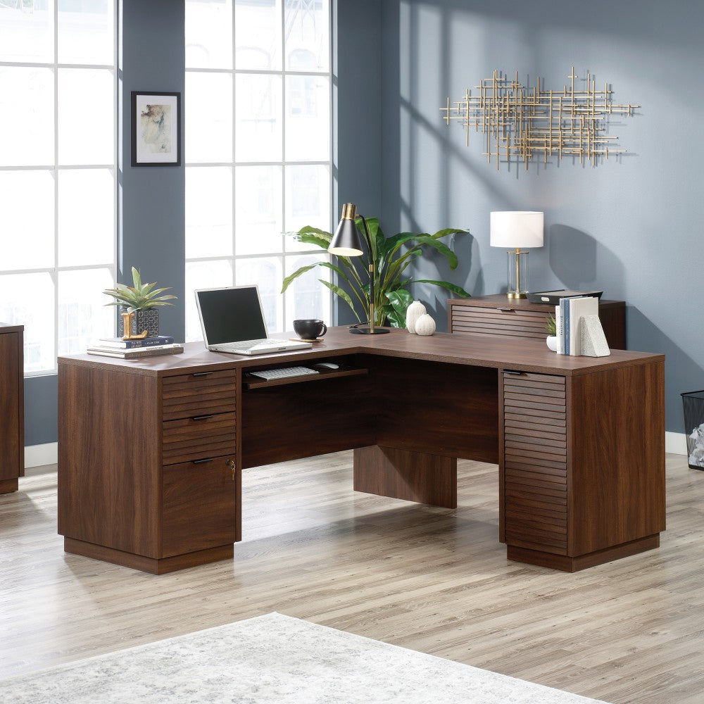 Sauder Englewood 65inW L-Shaped Corner Desk, Spiced Mahogany